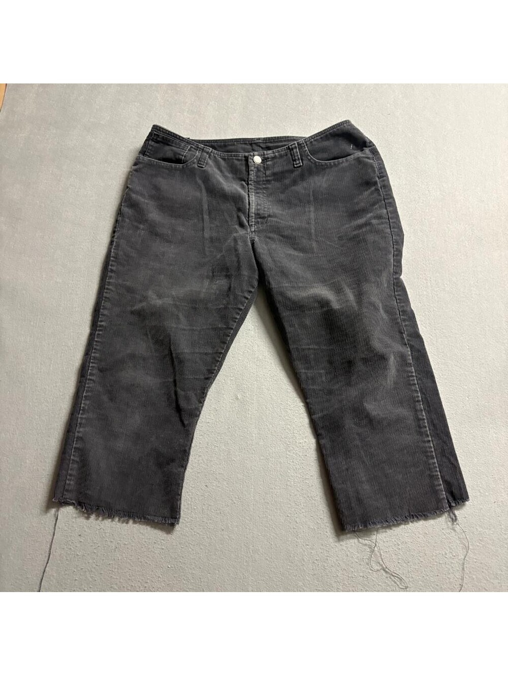Vintage Abercrombie & Fitch Corduroy Pants Womens 12 Gray Raw Hem Crop Cut Off